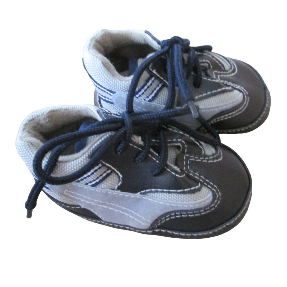 Sneaker Tennis Shoes Infant Baby Boys Size 3-9M Navy Blue Laces Ties‎